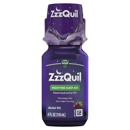 Vicks ZzzQuil Nighttime Sleep Support Liquid, Diphenhydramine HCI, over-the-Counter, Berry, 4 fl oz