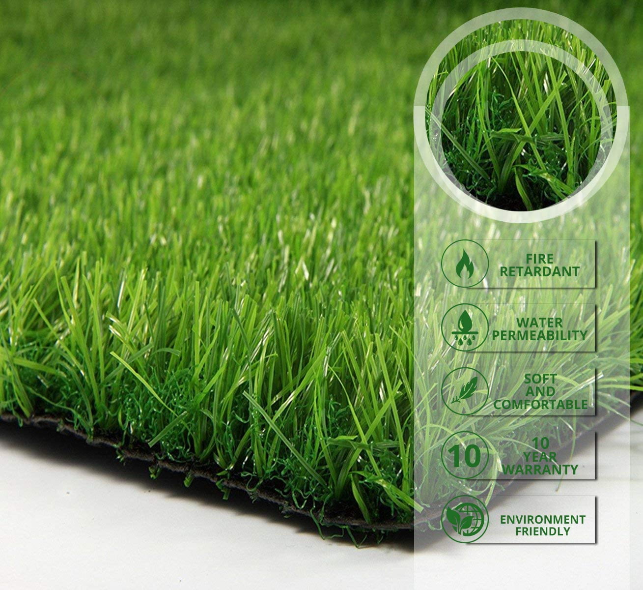 PZG Artificial Grass Rug w/Drainage Holes & Rubber Backing