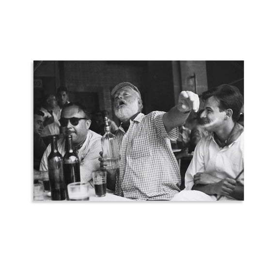 Ernest Hemingway Writer in Drinking Black And White Art Deco Aesthetic Poster Canvas Wall Art Prints for Wall Decor Room Decor Bedroom Decor Gifts