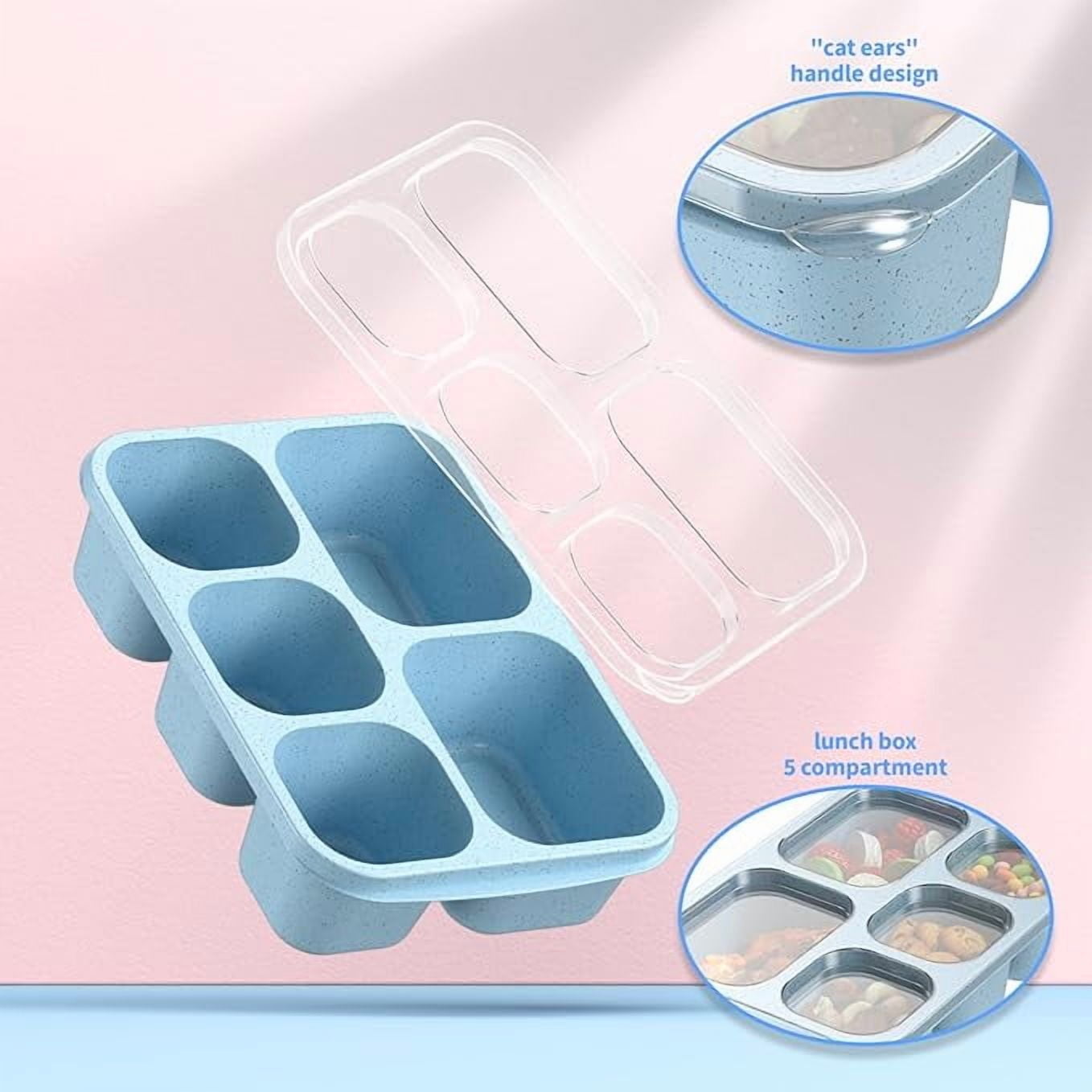 Bento Box Adult Lunch Box - 4 Pack, 5 - Compartment Meal Prep Container for family, Reusable Food Stor Snack Containers - Stackable for , Work, and Travel (Wheat(Green/Blue/Pink/Beige))
