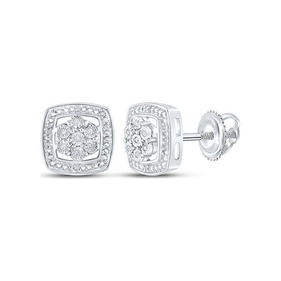 Sterling Silver Womens Round Diamond Square Earrings 1/20 Cttw