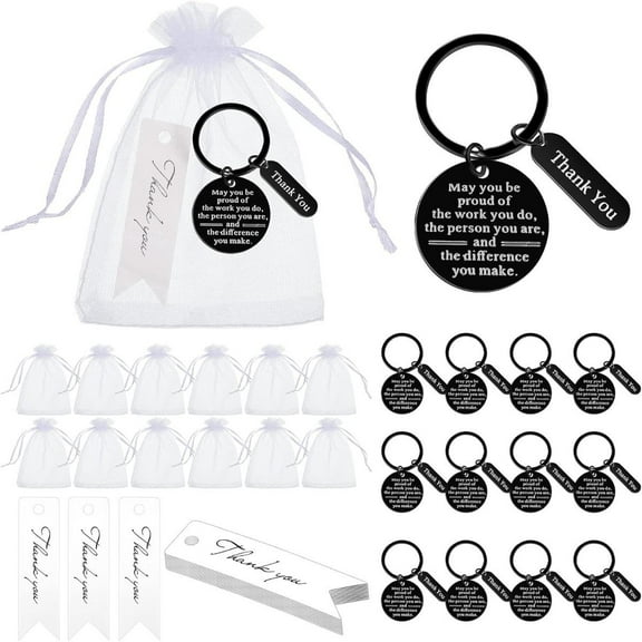 36 piece stainless steel keychain set - includes 12 * drawstring bag, 12 * thank-you card, 12 * keychain, gifts for employees, colleagues, parties, nurses, and teachers