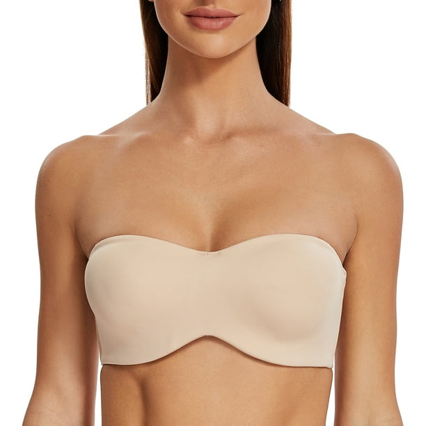 MELENECA Women's Strapless Bra for Large Bust Minimizer Unlined Bandeau  with Underwire Pale Nude 40G