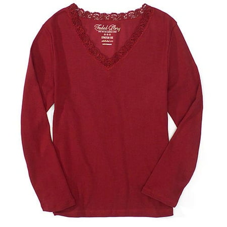 Women's Plus Lace Trim V-Neck Shirt