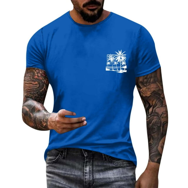T-shirt à Imprimé Cocotier à la Mode pour Hommes, Manches Courtes, Col Rond, Décontracté, Tendance Fleur pour Hommes, Haut Basique Stylé