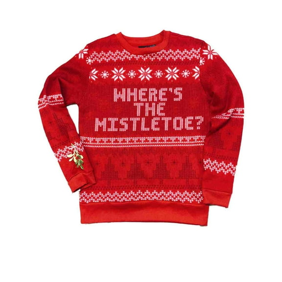 Mens Red Snowflake Print Where's The Mistletoe Christmas Holiday Sweatshirt Med