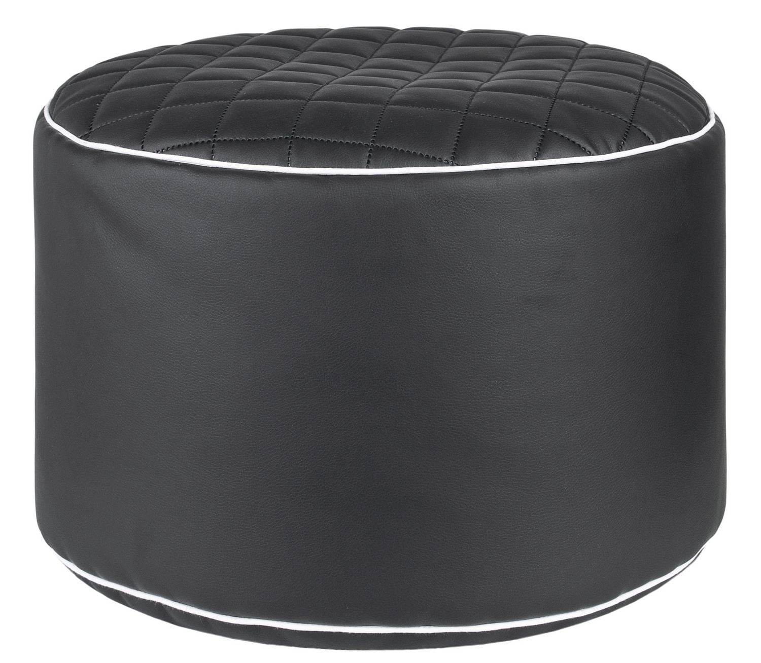 Gouchee Home Dotcom Modo Tap Black Faux Leather Pouf – Round Polystyrene Bean Bag Footstool, Durable & Lightweight Accent for Living Room, Bedroom or Office, Made in Canada
