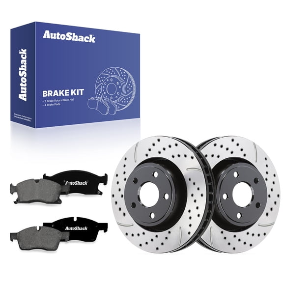 AutoShack Front Vented Drilled & Slotted E-Coated Brake Rotors   Premium Ceramic Pads 6-PC Brake Kit Replacement for 2017-2021 Jeep Grand Cherokee 2017-2022 Dodge Durango ShadowGuard 13.78" (350 mm)