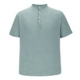 thumbnail image 3 of Mgmyaa Men's Summer Short Sleeve T-Shirt Semi Open Henley Neck Button Cotton Linen Casual Loose Striped Shirt, 3 of 5