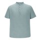 thumbnail image 3 of Blusa y camisa de manga corta con cuello alto para hombre, de verano, de lino, semiabierta, con botones, informal, holgada, a rayas, 3 of 5