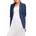 thumbnail image 2 of Women Lightweights Lapel Three-Quarter Sleeve Elastic Pleated Fully Lined Casual Work Jacket with Pockets Dark Blue 5XL, 2 of 9