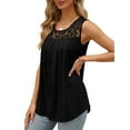 thumbnail image 2 of Summer Tank Tops for Women Loose Fit Pleated Tunics Scoop Neck Sleeveless Lace Tops Curved Hem Flowy Black S, 2 of 6
