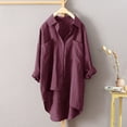 thumbnail image 2 of Pompotops Women's Linen Shirt Roll-Up Sleeve Tops Button Irregular Tunic Pockets Blouse Clearance, 2 of 4