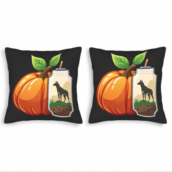 Set of 2 18x18in Throw Pillow Covers - Vibrant Pumpkin & Dog Design for Couch Bed Car - Stylish Fall Decor