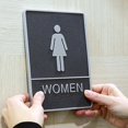 thumbnail image 3 of Female Restroom Sign with Braille, 6"x8" Chrome framed, Adhesive Backing, 3 of 3