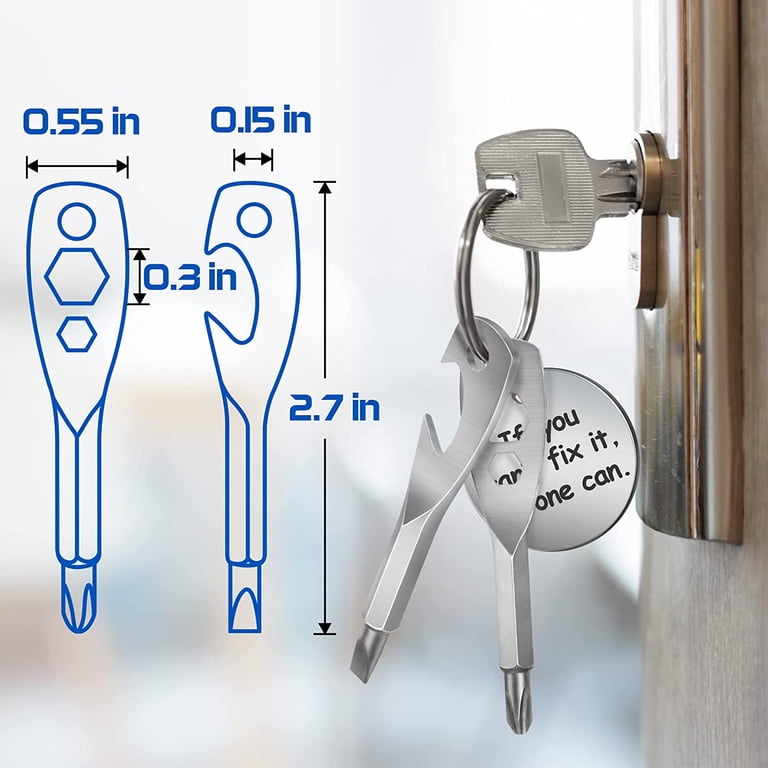 6-in-1 Keychain Screwdriver Tool – Stainless Steel, Multi-Bit Set, Stocking Stuffer For Men, Black/Silver