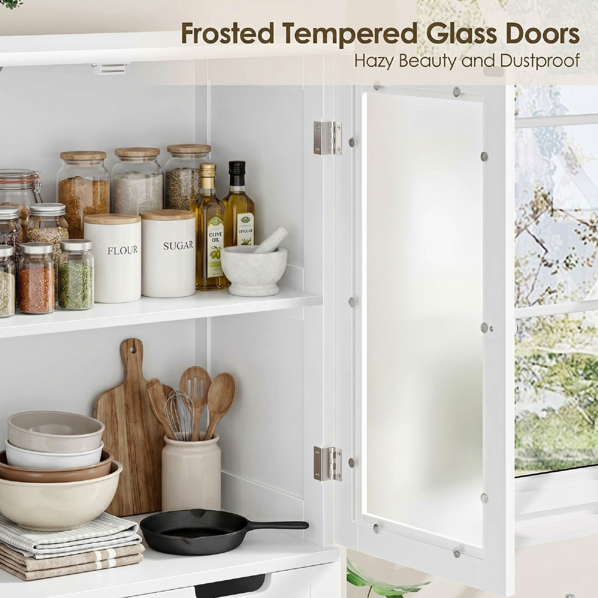 Homfa Kitchen Pantry Storage Cabinet, 67" White Pantry Cabinet with Doors and Removable Drawers, Freestanding Cupboard for Dining Room