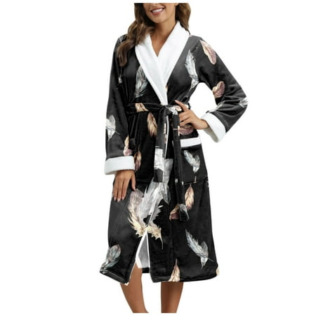 

wofedyo pajamas for women Women s Winter Animal Print Lengthened Bathrobe Splicing Home Clothes Long Flannel Sleepwear Fleece Hooded Bathrobe Plush Long Robe Coat pajamas for women
