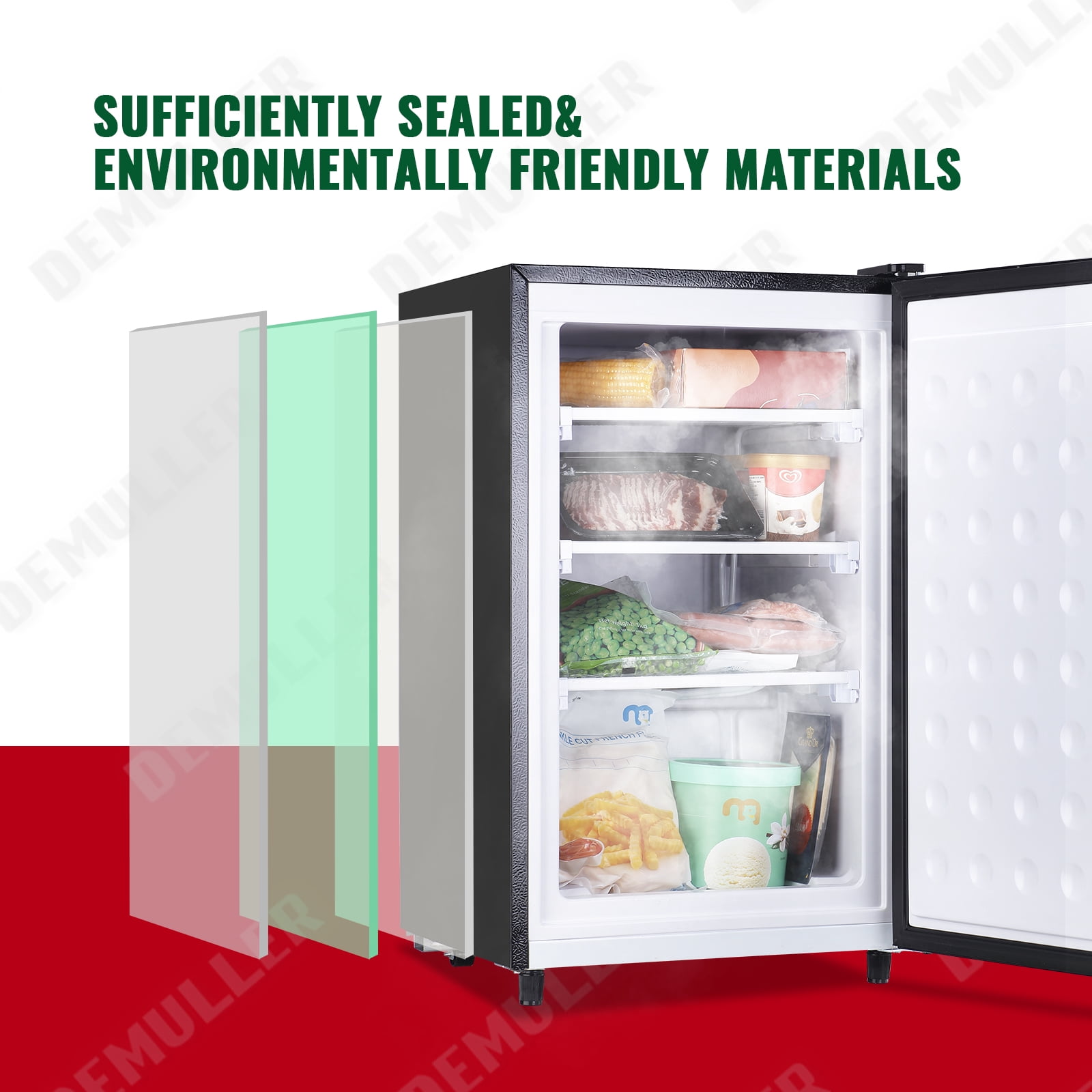 Demuller Upright Freezer 3.2 Cu.ft Freezer 7-speed Temperature Control Fix Shelves Black New