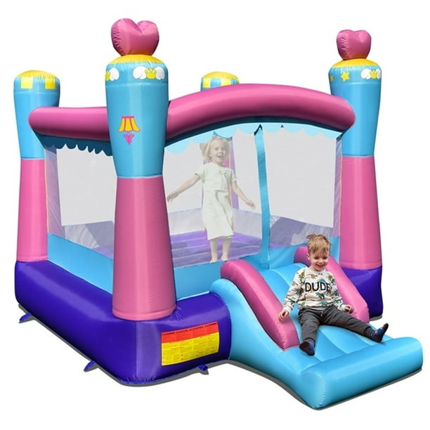Casa Inflable Costway Castillo Hinchable Infantil 3 en 1 con Tobogán Área para Saltar Aro de Baloncesto 265 x 334 x 250 cm
