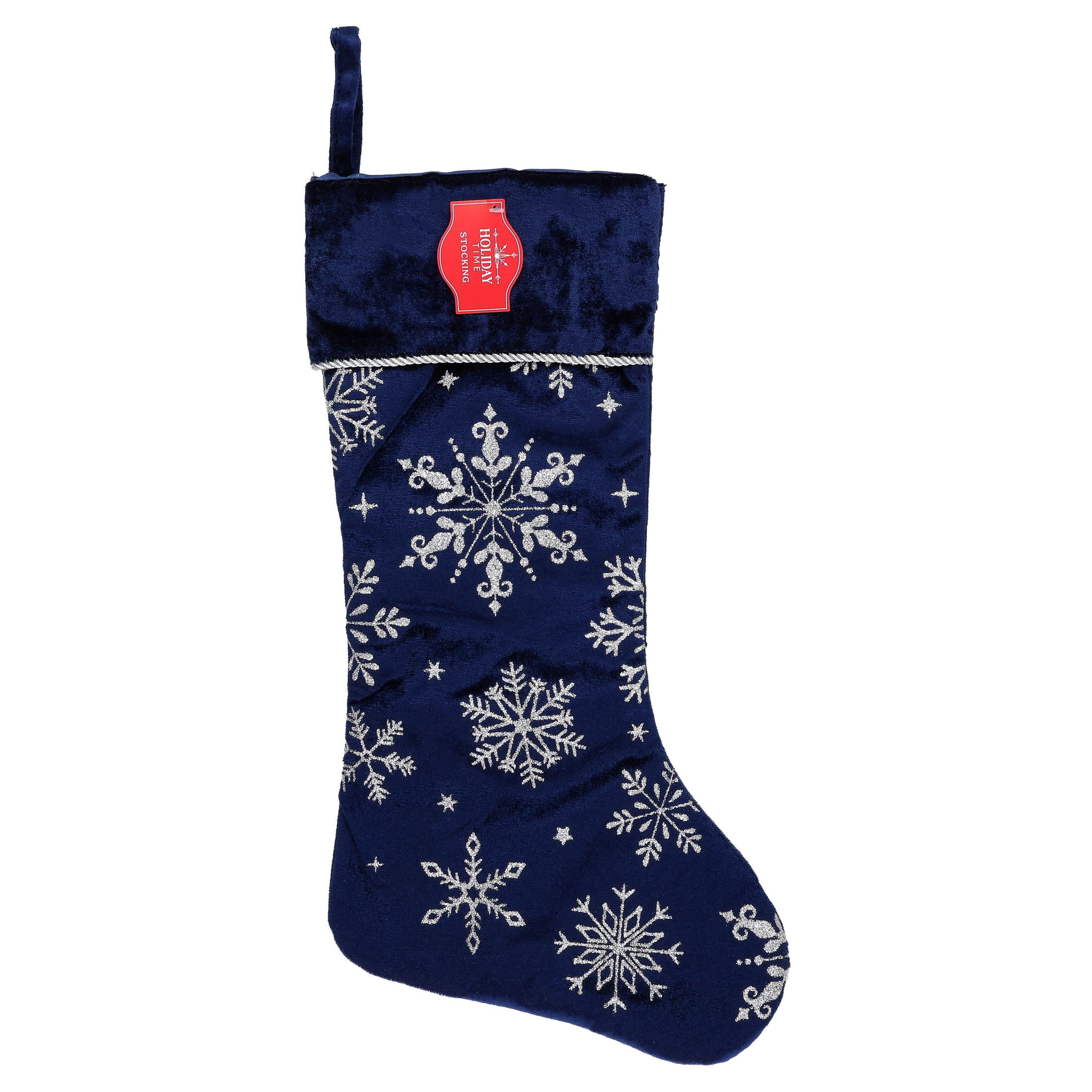 Velvet Snowflake Christmas Stocking, Navy, 18", by Holiday Time