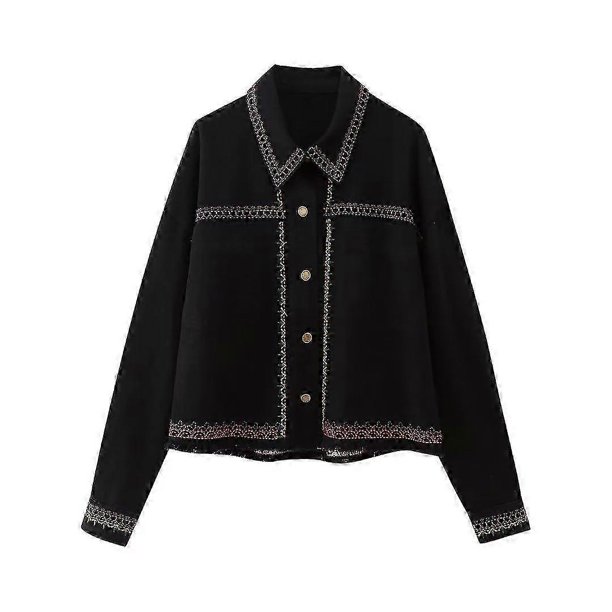 2026 Woman Fashion 2023 Autumn Outwear Embroidery Long Sleeve Single Breasted Jacket Female Crop Tops Vintage Coats High Street