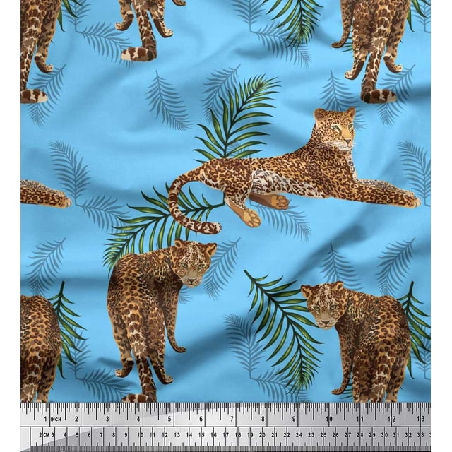 Soimoi Polyester Crepe Fabric Leaves & Leopard Animal Print Fabric by The Yard 52 Inch Wide