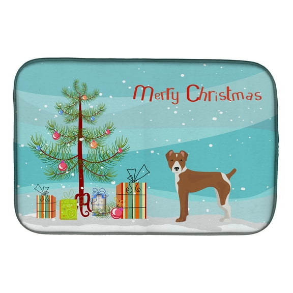 Carolines Treasures CK3482DDM Rat Terrier Christmas Tree Dish Drying Mat 14 x 21" multicolor