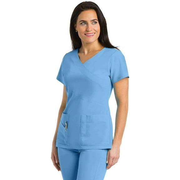 Grey's Anatomy Signature 2130 Women's Mock Wrap Scrub Top Ciel Blue 3XL