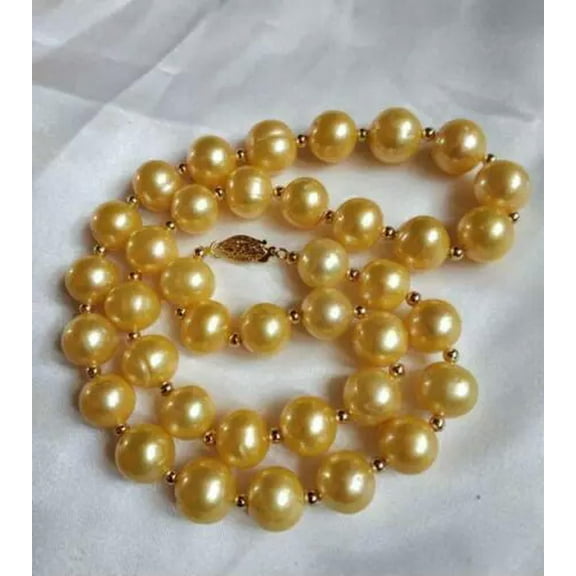 EOEMY Stunning Aaa 20" 10-11mm Real Natural South Sea Gold Pearl Necklace 14K Gold 18"-36 Inch