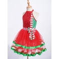 thumbnail image 2 of MSemis Kids Girls Shiny Sequins Christmas Santa Ballet Tutu Dress Figure Ice Skating Dress Red-A 12, 2 of 7