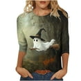 thumbnail image 2 of Kilaqueen Halloween Shirts for Women 3/4 Sleeve Crew Neck Funny Print Halloween Costumes Tunic Tops Vintage Festival Tops, 2 of 5