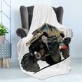 thumbnail image 4 of Cars Soft Flannel Fleece Blanket, Extremely Large Giant Monster Pickup Truck with Huge Oversized Tires Race Illustration, Cozy Plush for Indoor and Outdoor Use, 50" x 70", Multicolor, by Ambesonne, 4 of 5