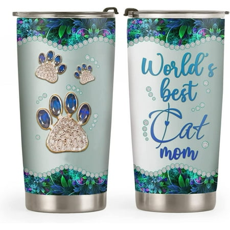 

20oz Cat Gifts for Cat Lovers Cat Gifts for Women Cat Mom Gifts for Women Valentines Day Gifts for Her Birthday Gifts World Best Cat Mom Tumbler Cup Insulated Travel Coffee Mug with Lid