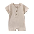 thumbnail image 2 of Faraee Newborn Baby Boy Girl One Piece Romper Infant Ribbed Short Sleeve Jumpsuit Half Button Spring Summer Onesies Outfits Beige Size 0-3 Months, 2 of 4