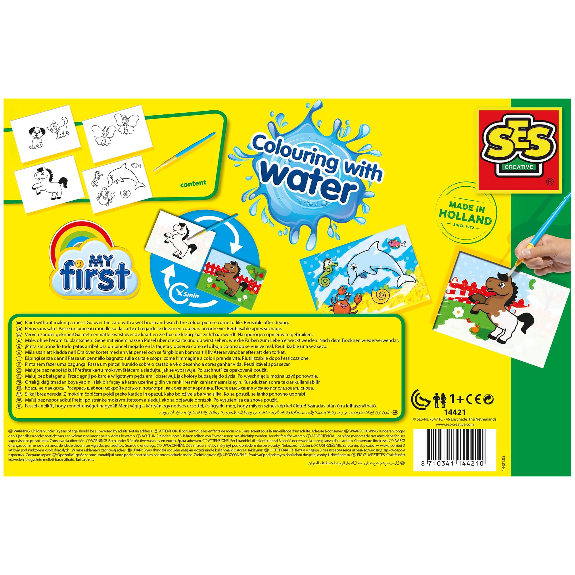 SES Creative: My First Coloring With Water - No Mess Art Painting Set, 4 Reusable Animal Scene Boards, Creative Craft Activity, Baby-Toddler-Kids 1+