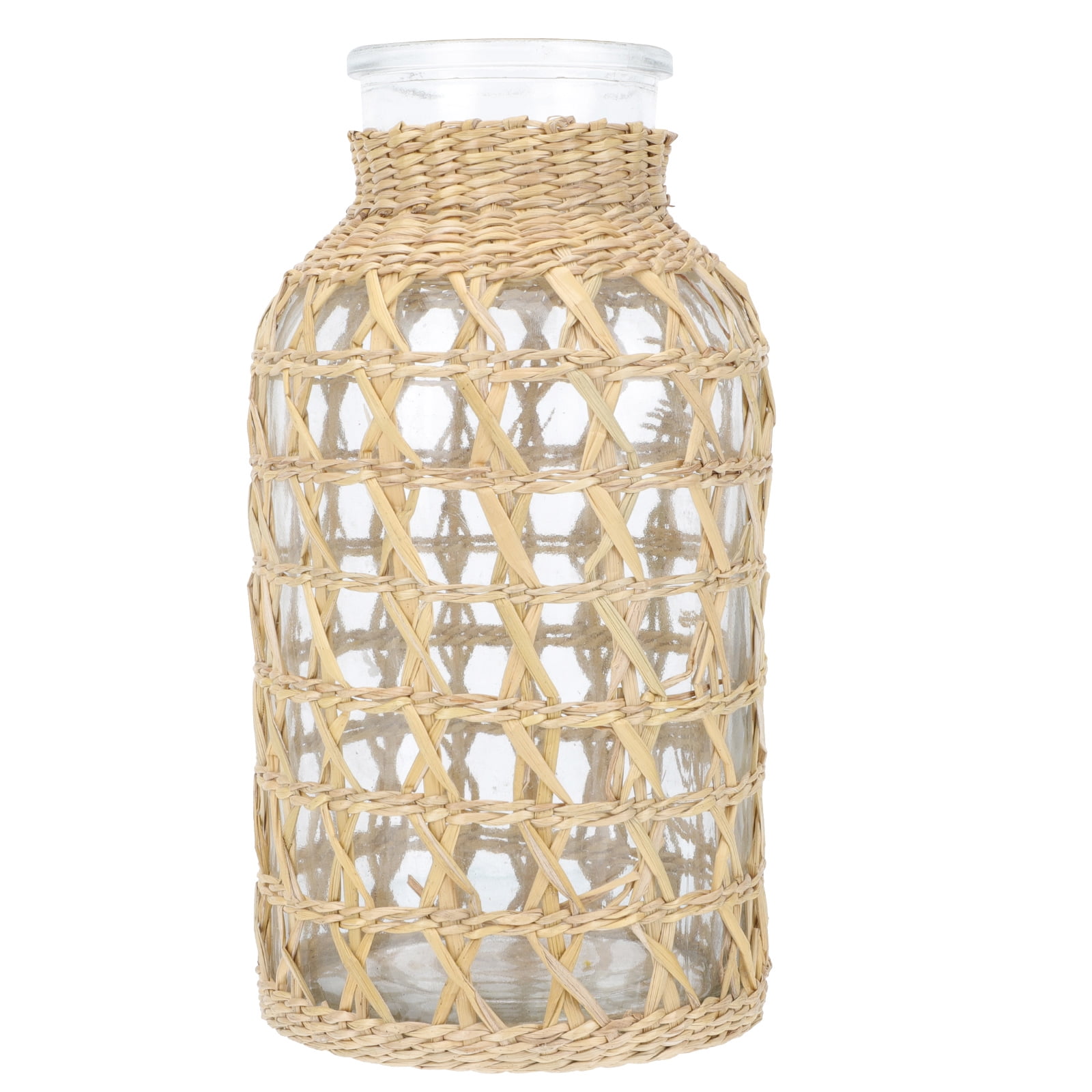 NUOLUX 1pc Rattan Woven Glass Vase Creative Desktop Vase Flower Arrangement Container
