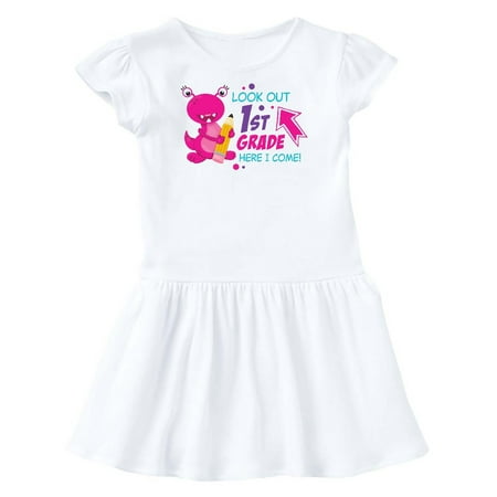 

Inktastic Look out 1st Grade Here I Come with Cute Pink Monster Gift Toddler Girl Dress