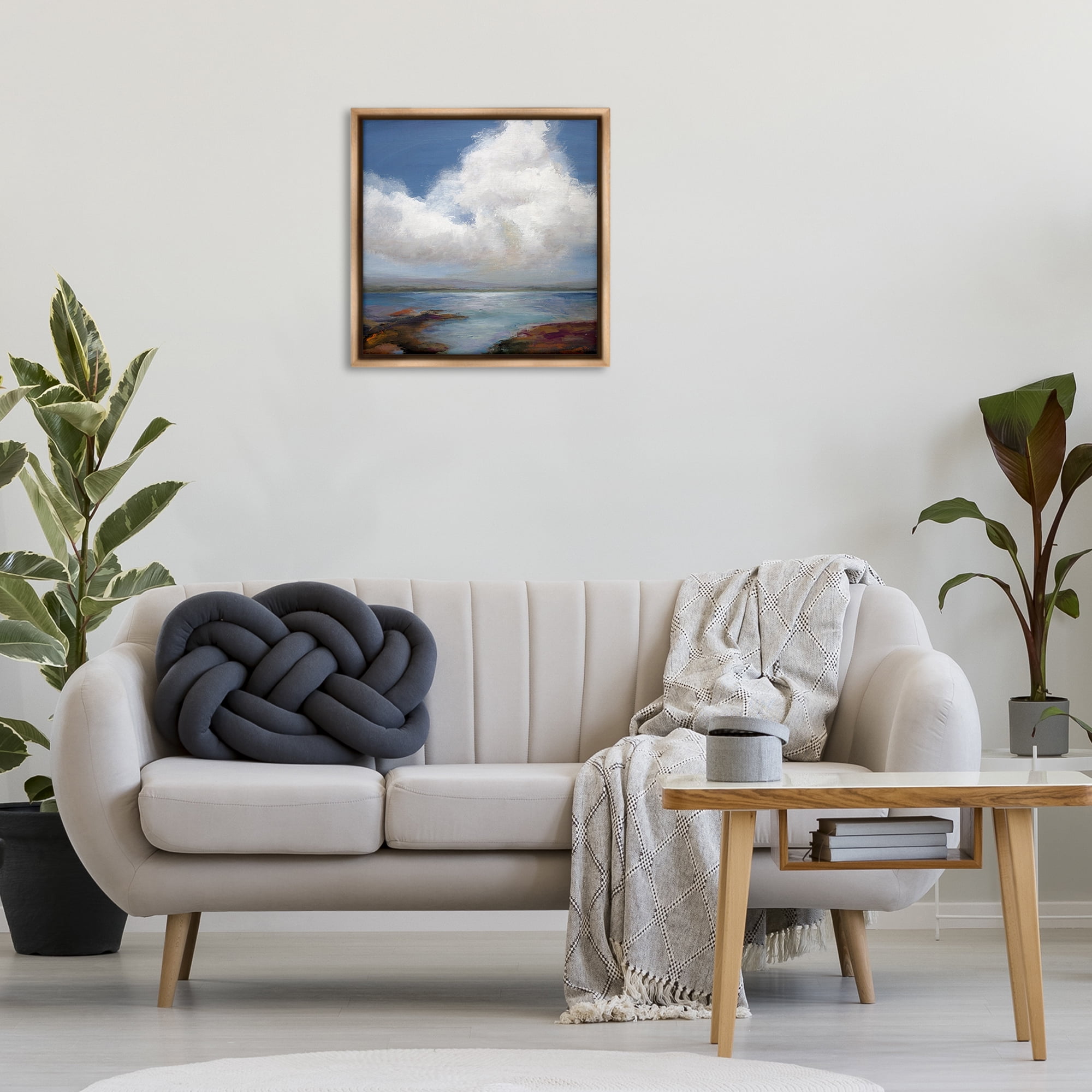 Stupell Industries Clouds over Sea Painting Landscape & Nature Painting Brown Floater Framed Canvas Art Print Wall Art, 25 x 25