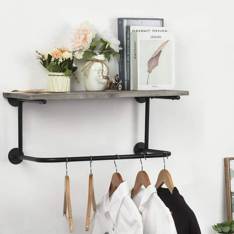 NEX Coat Rack Wall Mounted Industrial Rustic Wood Shelves with