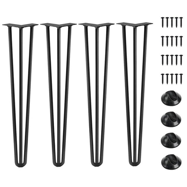 Patas de horquilla de 22 pulgadas, 3 varillas de acero negro de mediados de siglo para mesa de centro y silla, proyectos de muebles de bricolaje para el hogar (juego de 4)