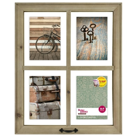 Better Homes & Gardens 18.12" x 1.00" x 22.12" 4-Openings Rustic Windowpane Collage Frame