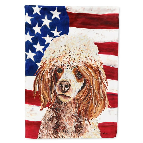 Carolines Treasures SC9627CHF Red Miniature Poodle with American Flag USA Flag Canvas House Size  Large multicolor