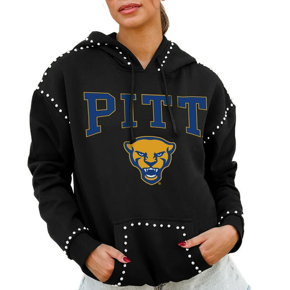 Women's Gameday Couture  Black Pitt Panthers Studded Pullover Hoodie
