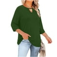 thumbnail image 6 of Lenpel Women's Plus Size Tops 3/4 Length Sleeve Crew Neck Cut out T Shirts Soft Casual Tees Loose Tunic Blouses(Army Green,4X-Large), 6 of 7
