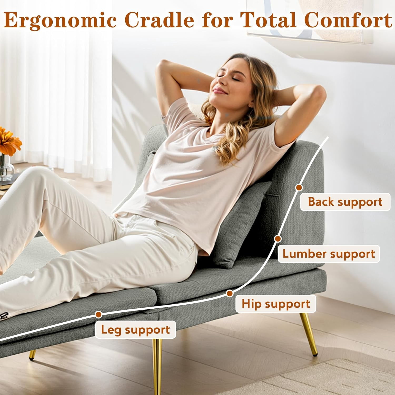 Akaber 3-in-1 Futon Sofa Bed, Chenille Sleeper Chair with Back Support & Pillow, Wood Frame, Metal Legs