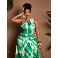 thumbnail image 5 of Plus Size Green & White Tie Dye One Shoulder Ruched Waist Cutout Maxi Dress For Spring Summer Vacation Party, 5 of 7