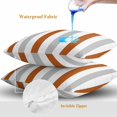 thumbnail image 4 of Burnt Orange Grey Stripe Throw Pillow Covers 16x16 Inch Set of 2, Modern Farmhouse Vertical Striped Waterproof Outdoor Pillow Covers, Decorative Cushion Pillowcases for Couch, Sofa, Bed, Patio, 4 of 9