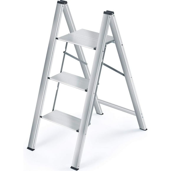 Escabeau en Aluminium Escabeau Pliant avec Marches Larges Escabeau Portable Mince Marchepied Escabeau Domestique Escabeau avec Multifonction Argent