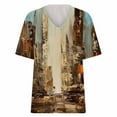 thumbnail image 4 of Aloohaidyvio Going out Tops for Women Y2k,Womens Fashion Casual Plus Size Scenic Flowers Printing V-Neck T-Shirt Tops, 4 of 5